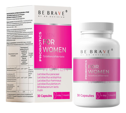 BE BRAVE by DR. DAVIDIAN Биологическая активная добавка к пище Пробиотики для женщин Probiotics For Women 30 капсул