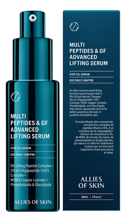 Allies of Skin Разглаживающая мультипептидная сыворотка для лица с фактором роста Multi Peptides & GF Advanced Lifting Serum 30мл