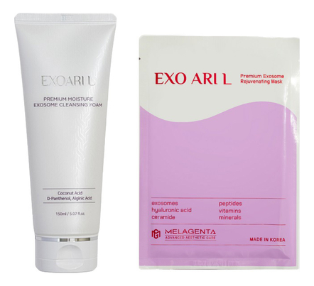 EXO ARI L Набор для лица с экзосомами Premium Exosome (пенка для умывания Cleansing Foam 150мл + тканевая маска Melagenta Rejuvenating Mask 30мл)