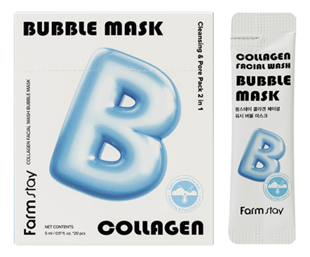 Farm Stay Пузырьковая маска с гидролизованным коллагеном Collagen Facial Wash Bubble Mask 20*5мл