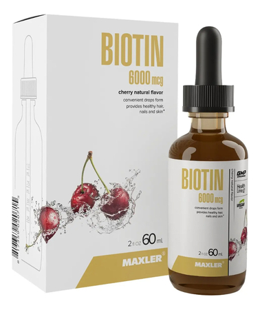 Maxler Биологически активная добавка к пище Биотин со вкусом вишни Biotin 6000 mcg 60мл