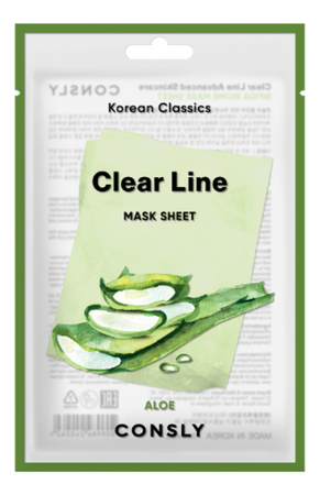 Consly Увлажняющая тканевая маска для лица с экстрактом алоэ Clear Line Korean Classics Aloe Mask Sheet 25мл