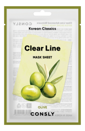 Consly Питательная тканевая маска для лица с экстрактом оливы Clear Line Korean Classics Olive Mask Sheet 25мл