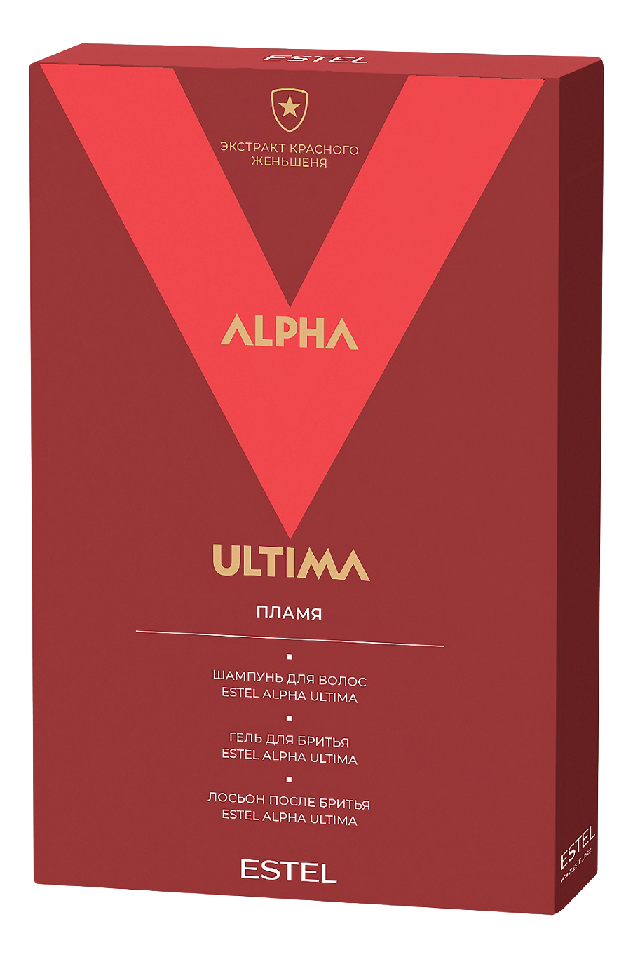 

Набор с экстрактом красного женьшеня Пламя Alpha Ultima (шампунь 300мл + гель д/бритья 100мл + лосьон после бритья 100мл)