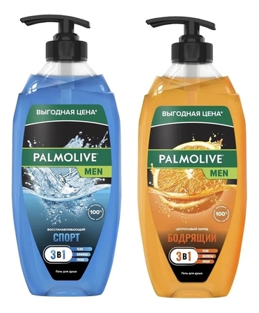 Palmolive Набор для тела Men 2*750мл (гель д/душа Спорт 3 в 1 + гель д/душа Цитрусовый заряд 3 в 1) 