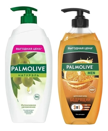 Palmolive Набор для тела 2*750мл (гель д/душа Интенсивное увлажнение Олива и увлажняющее молочко + гель д/душа Цитрусовый заряд 3 в 1) 