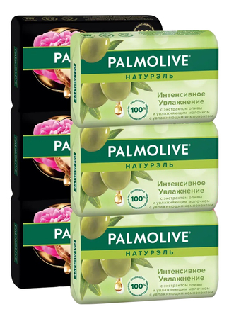 Palmolive Набор для тела 6*90г (мыло Интенсивное увлажнение Олива + мыло Роскошь масел Макадамия)