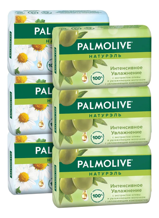 Palmolive Набор для тела 6*90г (мыло Интенсивное увлажнение Олива + мыло Баланс и мягкость Ромашка и витамин Е)