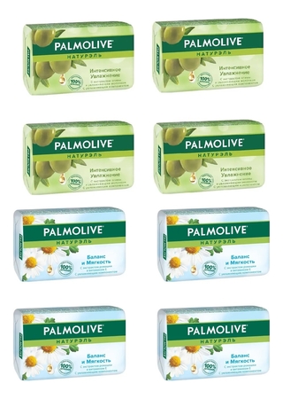 Palmolive Набор для тела 8*90г (мыло Интенсивное увлажнение Олива + мыло Баланс и мягкость Ромашка и витамин Е)