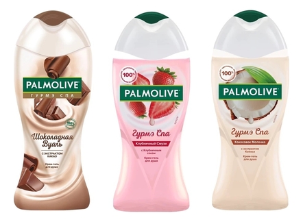 Palmolive Набор для тела 3*250мл (гель д/душа Шоколадная вуаль + гель д/душа Клубничный смузи + гель д/душа Кокосовое молочко) 