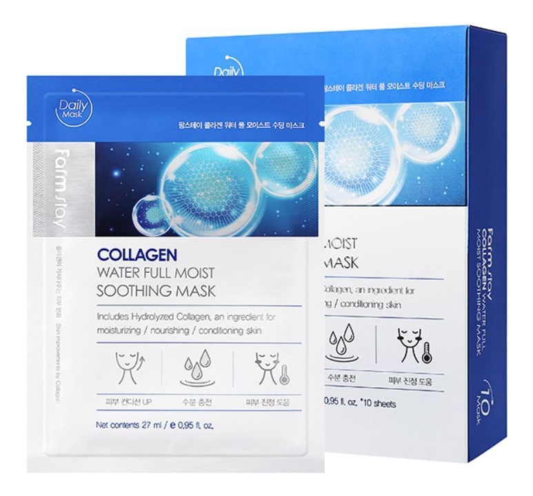 

Тканевая маска для лица с коллагеном Collagen Water Full Moist Soothing Mask 27мл: Маска 10шт, Тканевая маска для лица с коллагеном Collagen Water Full Moist Soothing Mask 27мл