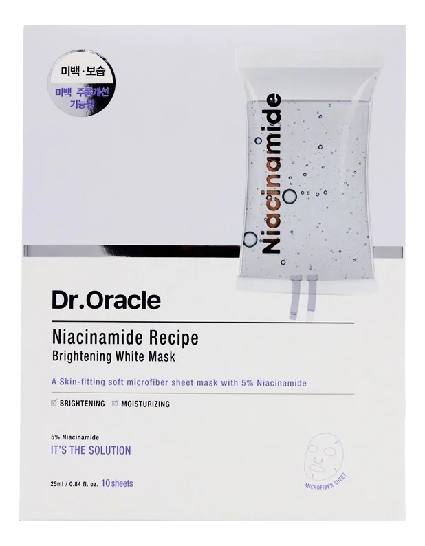 

Осветляющая тканевая маска с 5% ниацинамида Niacinamide Recipe Brightening White Mask 25мл: Маска 10шт, Осветляющая тканевая маска с 5% ниацинамида Niacinamide Recipe Brightening White Mask 25мл