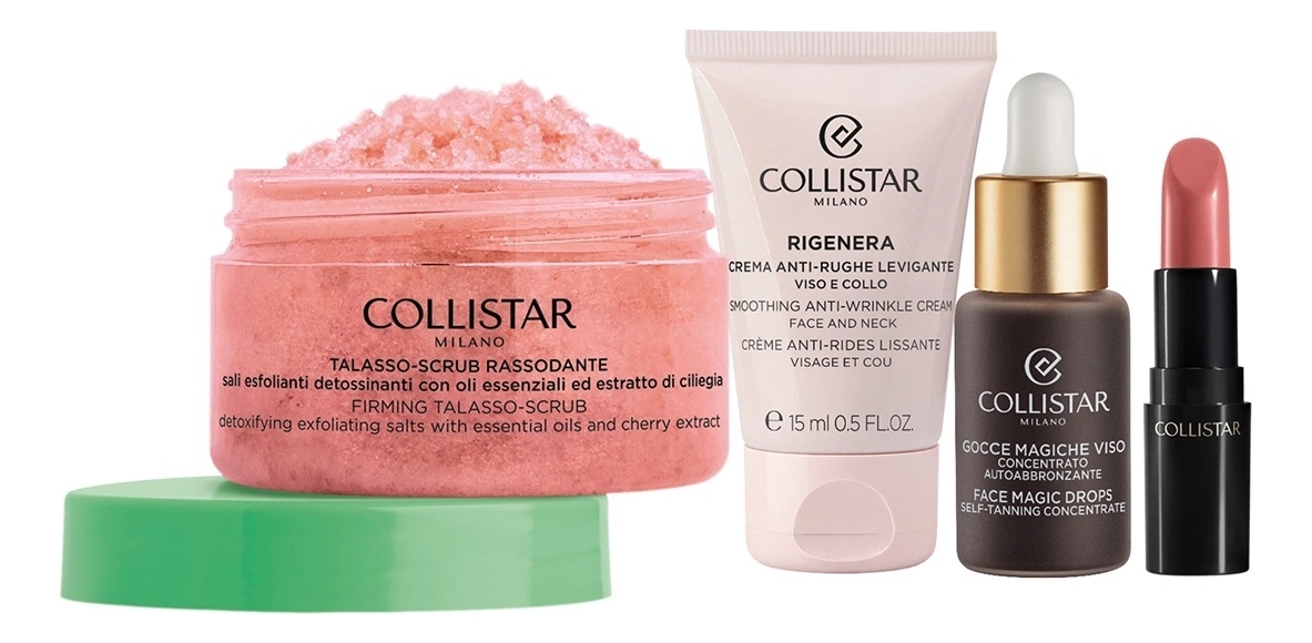 

Набор (помада 102 Antique Rose 1,2мл + капли д/лица Gocce Magiche 10мл + крем д/лица и шеи Rigenera 15мл + талассо-скраб д/тела Talasso-Scrub Rassodante 70г)