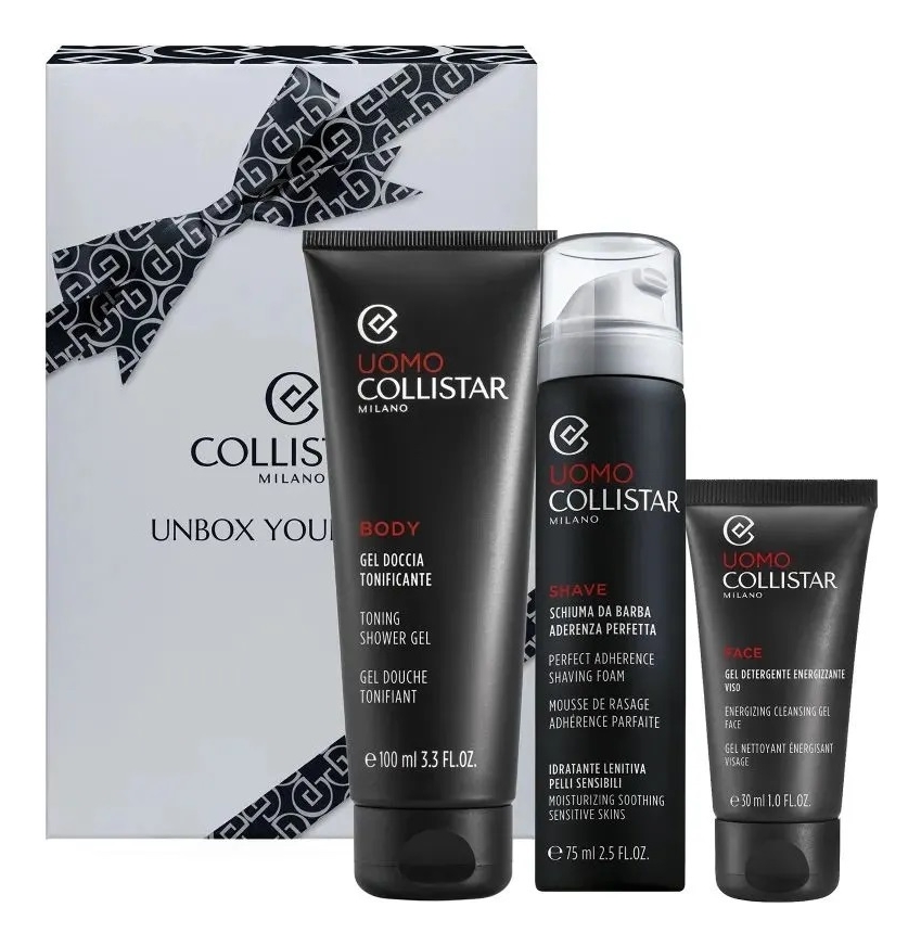 

Набор Uomo (гель д/душа Gel Doccia Tonificante 100мл + пена д/бритья Schiuma Da Barba 75мл + гель д/лица Gel Detergente Energizzante 30мл)