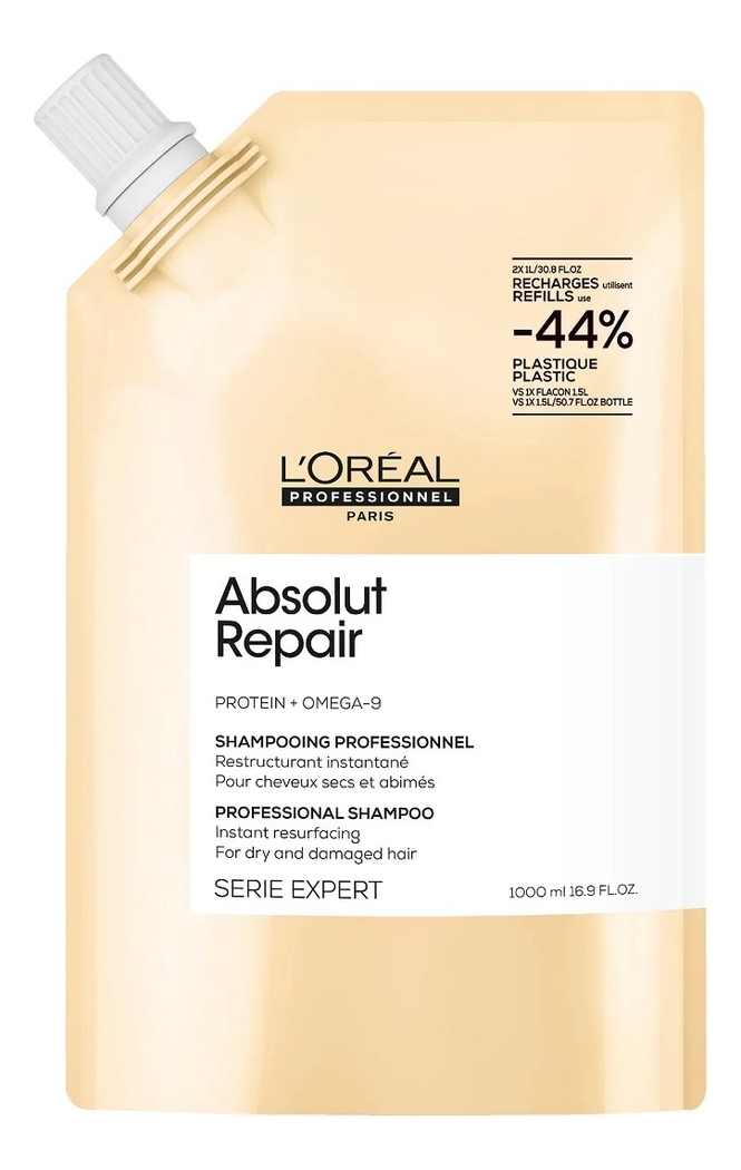 

Шампунь для сильно поврежденных волос Serie Expert Absolut Repair Protein + Gold Quinoa Shampooing: Шампунь 1000мл (сменный блок), Шампунь для сильно поврежденных волос Serie Expert Absolut Repair Protein + Gold Quinoa Shampooing