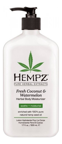 hempz fresh coconut and watermelon herbal moisturizer молочко для тела увлажняющее кокос и арбуз 500 мл Увлажняющее молочко для тела Fresh Coconut & Watermelon Herbal Body Moisturizer 500мл (кокос и арбуз)