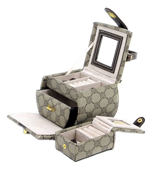 Шкатулка для украшений (основное отделение + мини-шкатулка) коричнево-бежевая