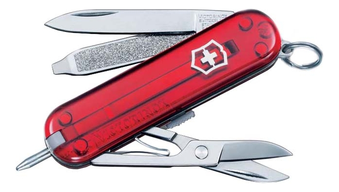 Нож-брелок Signature 58мм 7 функций (полупрозрачный красный)