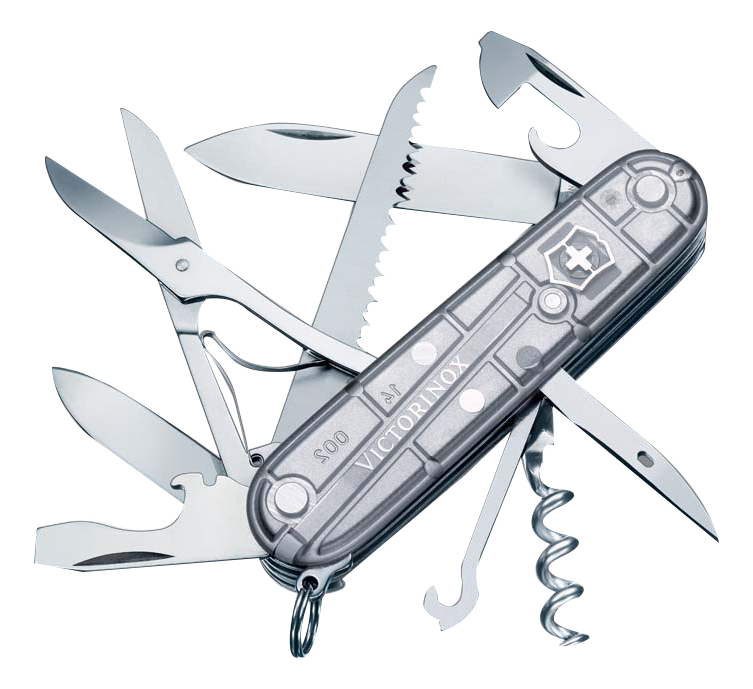 Нож перочинный Huntsman 91мм 15 функций (полупрозрачный серебристый)