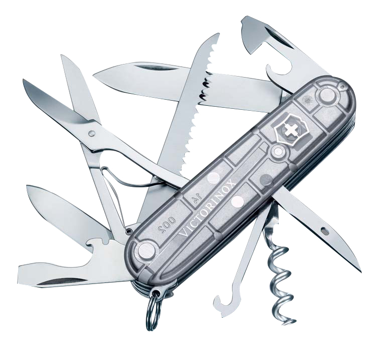 

Нож перочинный Huntsman 91мм 15 функций (полупрозрачный серебристый)