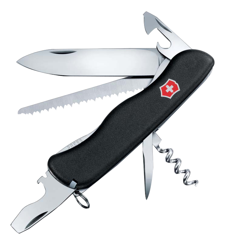 Нож перочинный Forester 111мм 12 функций с фиксатором лезвия (черный)