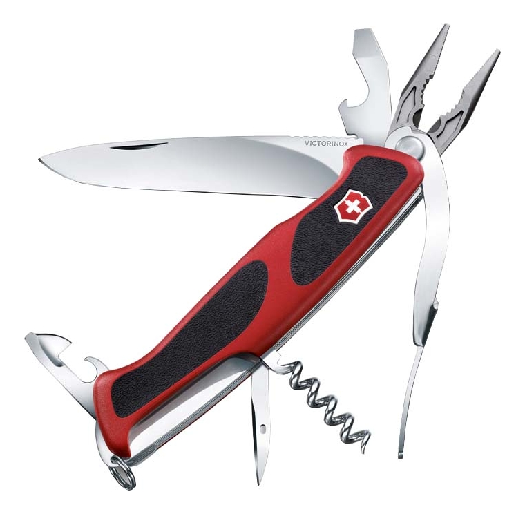 Нож перочинный Rangergrip 74 130мм 14 функций с фиксатором лезвия (красный с черным)