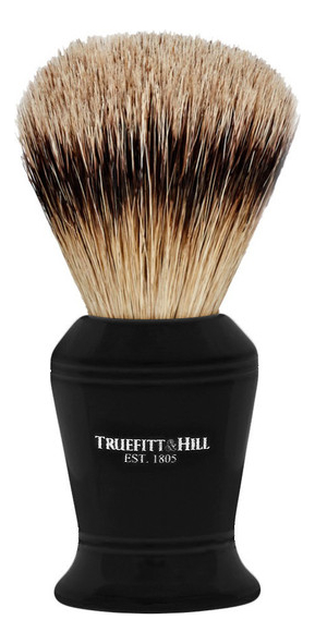 

Помазок Faux Ebony Super Badger Shave Brush Carlton (ворс серебристого барсука, эбонит с серебром, 10см)