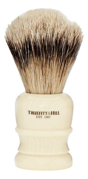 Купить Помазок Faux Ivory Super Badger Shave Brush Wellington (ворс серебристого барсука, слоновая кость с серебром), Truefitt & Hill