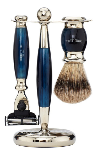 Набор Edwardian Faux Blue Opal: Badger Brush Mach III Razor Stand (кисть для бритья + станок Mach III + подставка) синий опал станок для бритья faux blue opal fusion wellington голубой опал с хромом