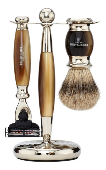 

Набор Edwardian Faux Horn: Badger Brush Mach III Razor Stand (кисть для бритья + станок Mach III + подставка) рог