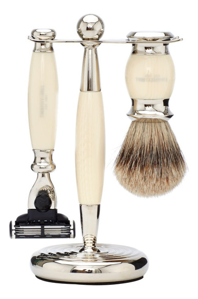 Набор Edwardian Faux Ivory: Badger Brush Mach III Razor Stand (кисть для бритья + станок Mach III + подставка) слоновая кость станок для бритья faux blue opal mach iii razor chrome wellington голубой опал