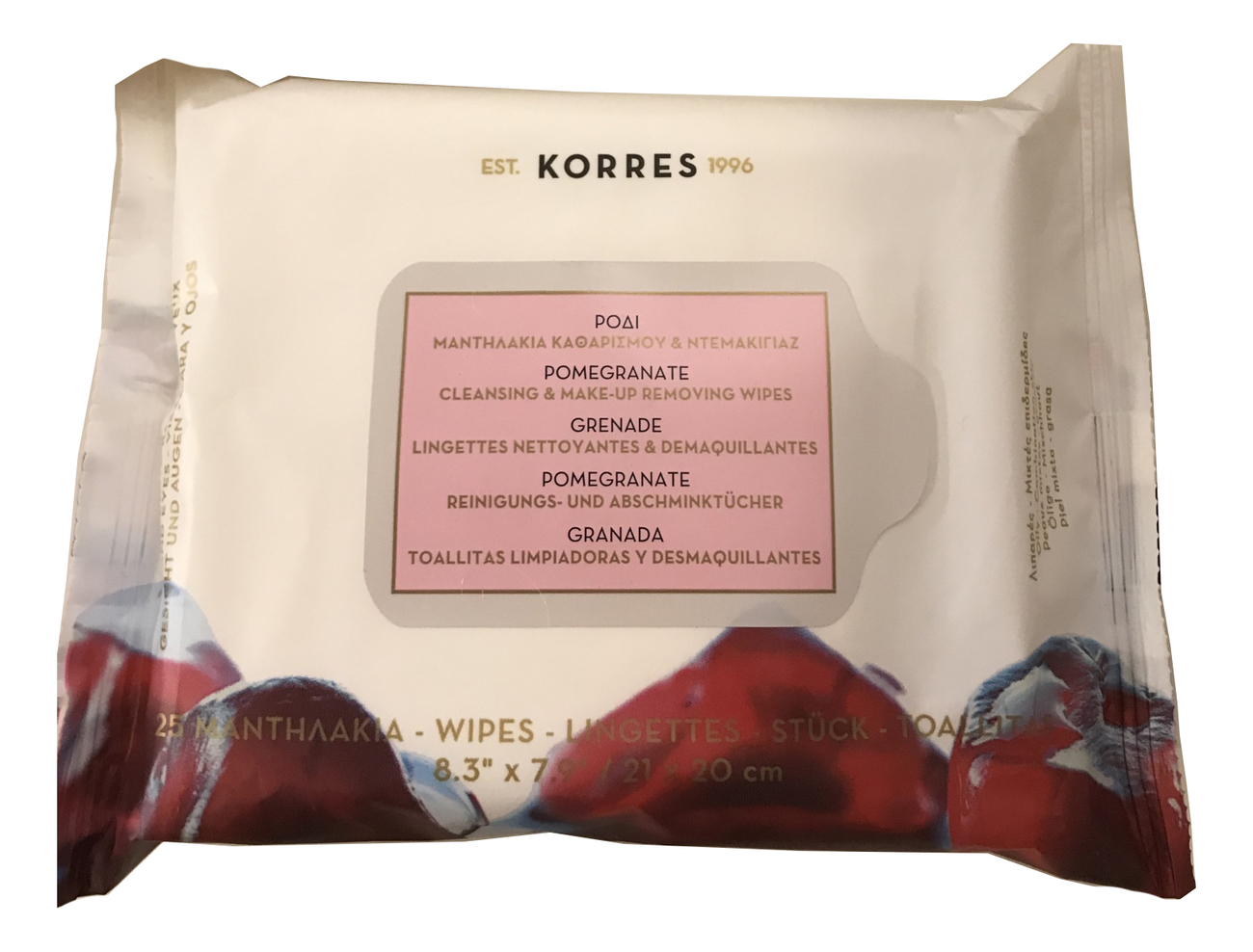 

Салфетки для снятия макияжа с экстрактом граната Pomegranate Cleansing & Make Up Removing Wipes 25шт