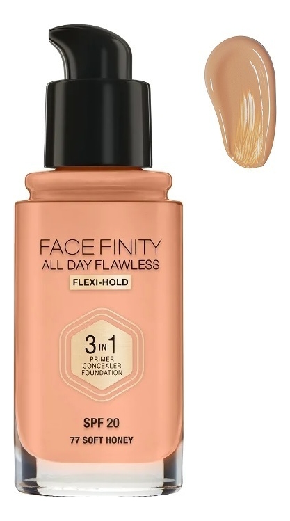 

Тональная основа Facefinity All Day Flawless 3 in 1 30мл: 77 Soft Honey, Тональная основа Facefinity All Day Flawless 3 in 1 30мл