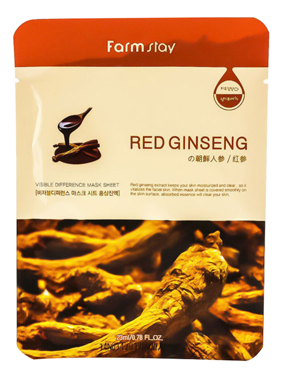 Тканевая маска для лица с экстрактом корня красного женьшеня Visible Difference Mask Sheet Red Ginseng 23мл: Маска 1шт тканевая маска для лица с экстрактом корня красного женьшеня visible difference mask sheet red ginseng 23мл маска 1шт