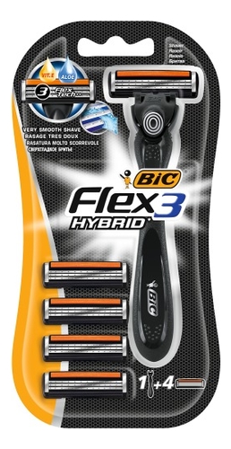 Бритвенный станок с 3 лезвиями BIC Flex 3 Easy 1 станок + 4 картриджа