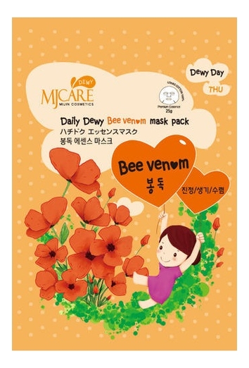 Маска тканевая с пчелиным ядом MJ Care Daily Dewy Bee Venom Mask Pack 25г маска тканевая со змеиным ядом mj care daily dewy syn ake mask pack 25г