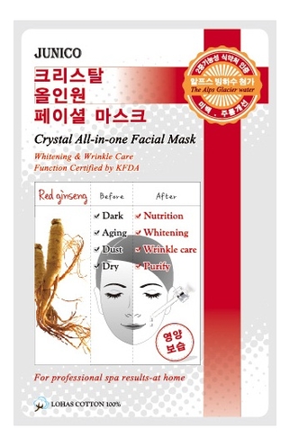 Маска тканевая c красным женьшенем Junico Crystal All-In-One Facial Mask Red Ginseng 25г 60₽