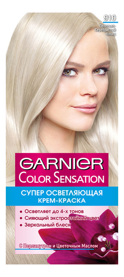 Краска для волос Color Sensation: 910 Пепельно-серебристый блонд стойкая крем краска для волос garnier color sensation 910 пепельно платиновый блонд