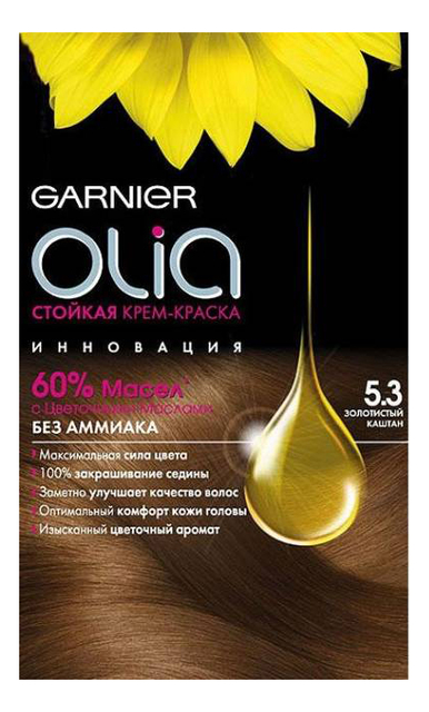 

Краска для волос Olia: 5.3 Золотистый каштан, Краска для волос Olia