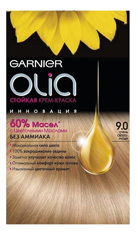 

Краска для волос Olia: 9.0 Очень светло-русый, Краска для волос Olia