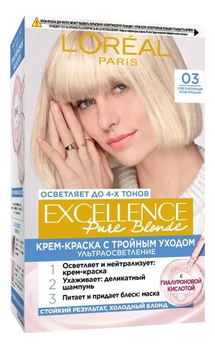 

Крем-краска для волос Excellence Creme 192мл: 03 Суперосветляющий блонд пепельный, Крем-краска для волос Excellence Creme 192мл
