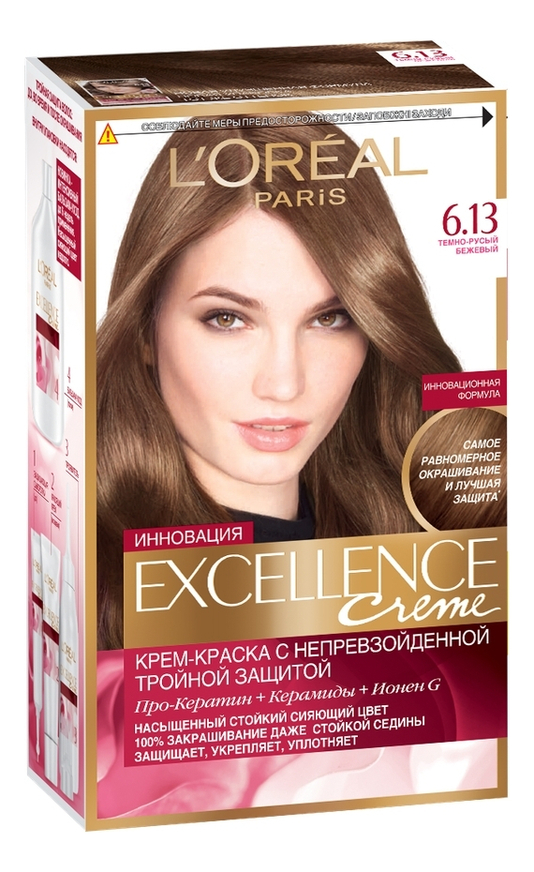 

Крем-краска для волос Excellence Creme 192мл: 6.13 Темно-русый бежевый, Крем-краска для волос Excellence Creme 192мл