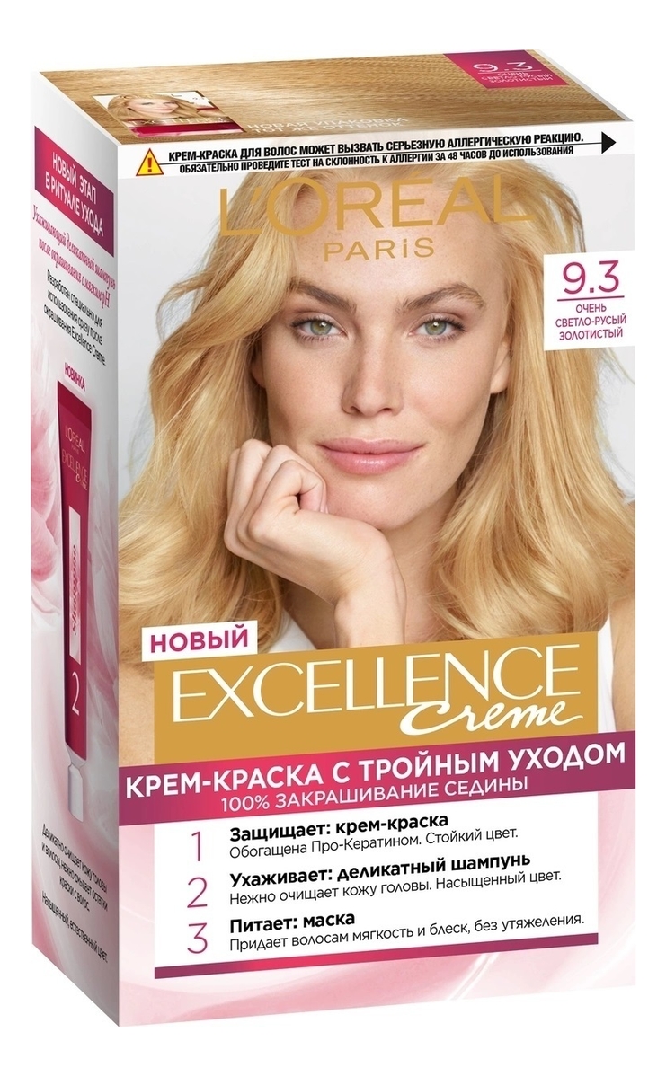 Купить Крем-краска для волос Excellence Creme 192мл: 9.3 Очень светло-русый золотистый, L'oreal
